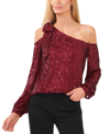 Cece One-shoulder Sequin Top In Dark Wine