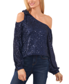 Cece One-shoulder Sequin Top In Classic Navy