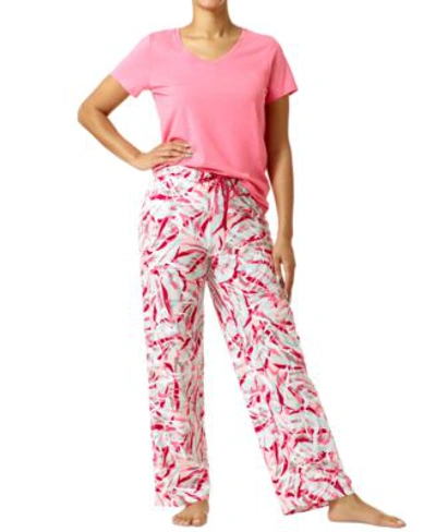 Hue Solid V Neck Pajama T Shirt Love Strikes Classic Pajama Pants In Lotus