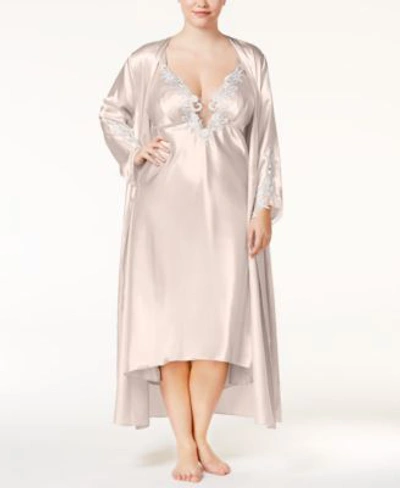 Flora By Flora Nikrooz Plus Size Satin Stella Gown Robe Separates Lingerie In Almond