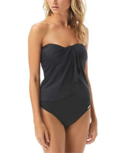 Vince Camuto Riviera Draped Tankini Top High Waist Bottoms In Blue