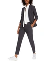 Bar Iii Collarless Open Front Jacket Bow Neck Blouse Straight Leg Pants Created For Macys In Lily