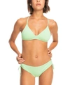 Roxy Juniors Beach Classics Athletic Triangle Bikini Top Tie Bikini Bottoms Women's Swimsuit In Sprucetone