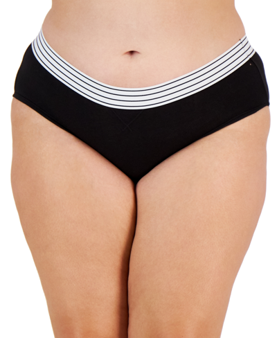 Jenni Plus Size Lace-trim Hipster Underwear, Created For Macy's In Black Retro Waistband