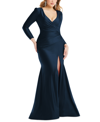 Dessy Collection Bishop Sleeve Open-back Trumpet Gown With Scarf Tie In Midnight
