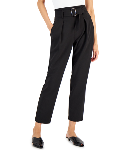 T Tahari Crepe Pull On Front Pleated Self Belted Pants In Black