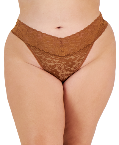Inc International Concepts Plus Size Lace Thong Underwear Lingerie, Created For Macy's In Carob Brownie