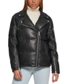 LEVI'S WOMEN'S FAUX-LEATHER QUILTED PUFFER MOTO COAT