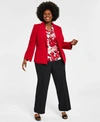Kasper Plus Size Blazer Printed Cowl Neck Top Modern Dress Pants In Black