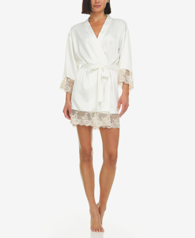 Flora By Flora Nikrooz Women's Rosa Satin Coverup Robe In Ivory