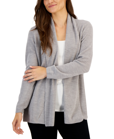 Karen Scott Women's Shawl-collar Long Cardigan, Created For Macy's In Smoke Grey Heather