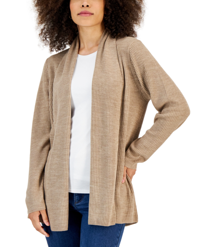 Karen Scott Women's Shawl-collar Long Cardigan, Created For Macy's In Chestnut Heather