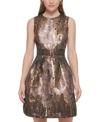 Vince Camuto Womens Metallic Mini Fit & Flare Dress In Brown