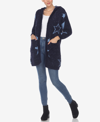 White Mark Plus Size Hooded Open Front Sherpa Sweater In Navy/light Blue Stars
