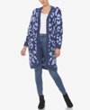 White Mark Plus Size Leopard Print Open Front Sherpa Sweater In Navy,light Blue