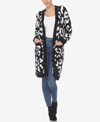 White Mark Plus Size Leopard Print Open Front Sherpa Sweater In Black/white