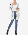 White Mark Plus Size Hooded Open Front Sherpa Sweater In White,black Stars