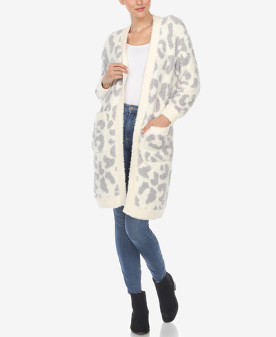 White Mark Plus Size Leopard Print Open Front Sherpa Sweater In Beige