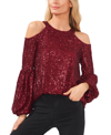 Cece Cold Shoulder Sequined Blouse In Dark Wine