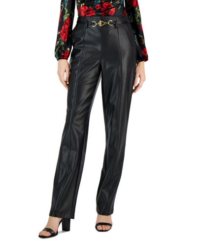 Inc International Concepts Women's High-rise Belted Faux-leather Pants, Created For Macy's In Deep Black
