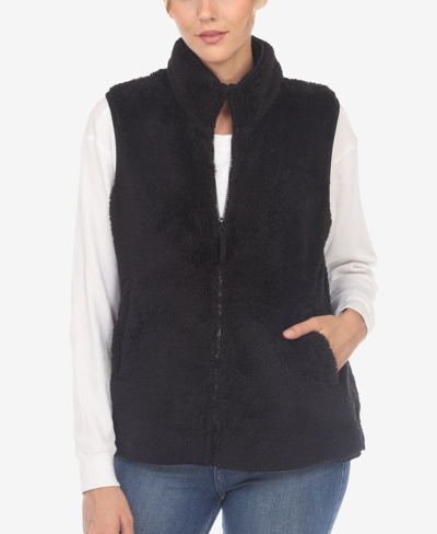 White Mark Plus Size Zip Up Sherpa Vest In Black