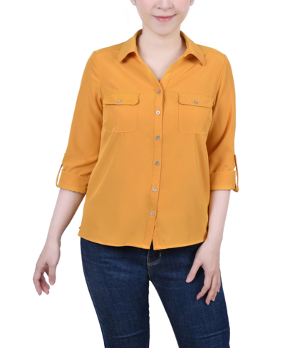 NY COLLECTION WOMEN'S 3/4 ROLL TAB BLOUSE WITH POCKETS