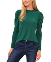 Cece Women's Ruffle Mock Neck Long Puff Sleeve Knit Top In Alpine Green