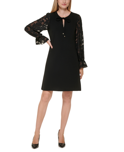 Tommy Hilfiger Women's Burnout Chiffon-sleeve Shift Dress In Black