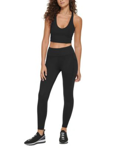 Dkny Sport Womens Balance Compression Racerback Crop Top High Waist Pants In Black,silver