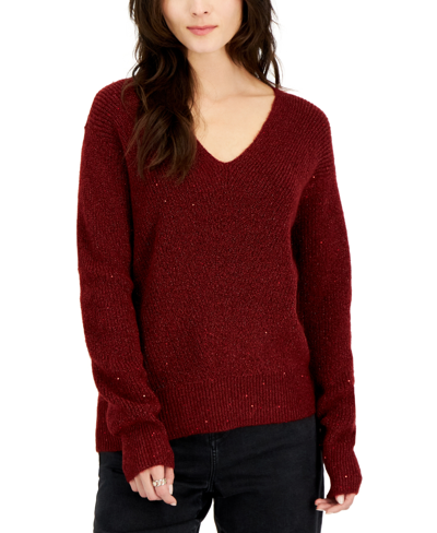 Inc International Concepts Women's Sequined V-neck Sweater, Created For Macy's In Port