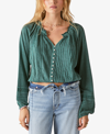 LUCKY BRAND WOMEN'S EMBROIDERED LACE-TRIMMED ELASTIC-HEM PEASANT TOP