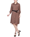 Ny Collection Petites Womens Pocket Shirtdress In Brown