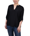 Ny Collection Women's Raglan Sleeve Split Neck Blouse Top In Black