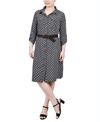 Ny Collection Plus Size 3/4 Roll Tab Sleeve Shirtdress In Black White Rope Iconic