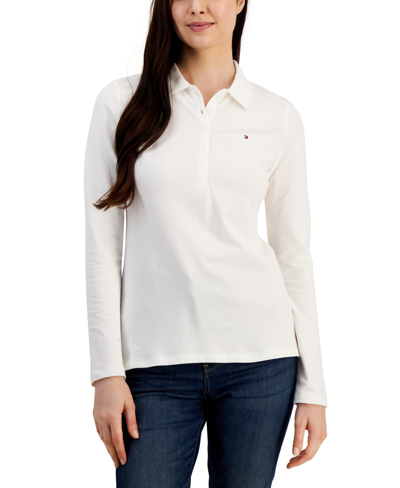 Tommy Hilfiger Women's Logo Long-sleeve Polo Shirt In Bright White