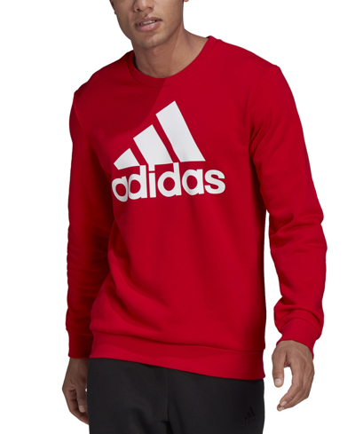 Adidas Originals Adidas Men's Fleece Crewneck Logo Sweatshirt In Red