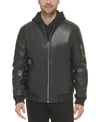 Calvin Klein Men's Faux-leather Bomber Jacket With Rib-knit Trim In Black