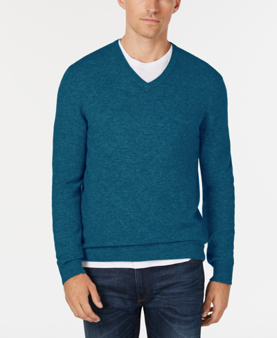 Club Room Men's V-neck Cashmere Sweater, Created For Macy's In Peacock Heather