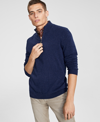 Club Room Men's Quarter-zip Textured Cotton Sweater, Created For Macy's In Navy Heather