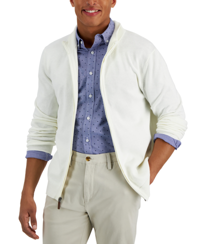 Club Room Men's Full-zip Sweater, Created For Macy's In Winter Ivory