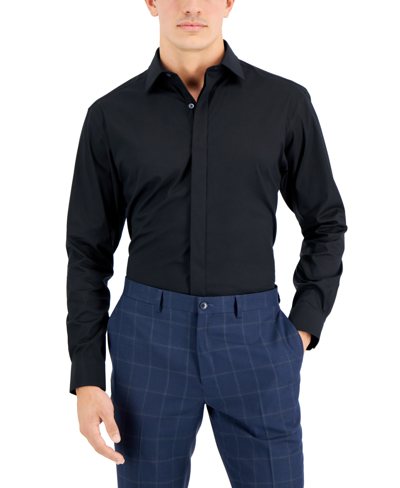 Alfani Men's Regular Fit Formal Convertible-cuff Dress Shirt, Created For Macy's In Deep Black