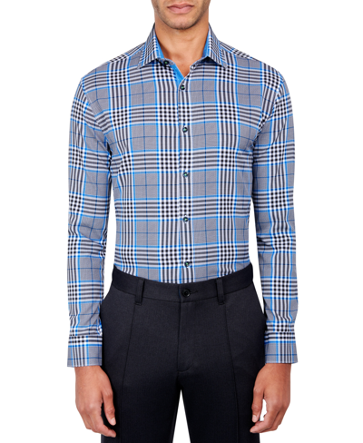 Society Of Threads Men's Regular Fit Non-iron Plaid-print Performance Stretch Dress Shirt In Blue