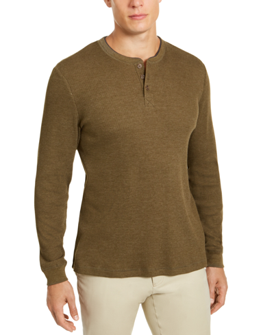 Club Room Men's Thermal Henley Shirt, Created For Macy's In New Olive