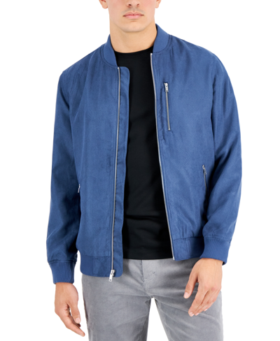 Alfani Men's Perforated Bomber Jacket, Created For Macy's In Blue Nite Escape