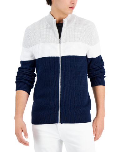 Inc International Concepts Men's Cotton Colorblocked Full-zip Sweater, Created For Macy's In Basic Navy