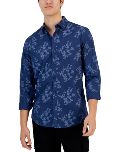Alfani Men's Dotted Floral Print Button-front Long-sleeve Shirt, Created For Macy's In Polished Nude