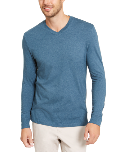 Club Room Men's V-neck Long Sleeve T-shirt, Created For Macy's In Blue Wing Heather