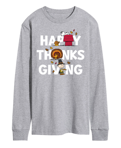 Airwaves Men's Peanuts Happy Thanksgiving Long Sleeve T-shirt In Gray
