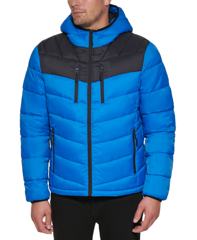 Club Room Men's Chevron Quilted Hooded Puffer Jacket, Created For Macy's In Blue