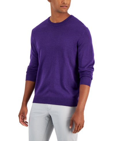 Club Room Men's Solid Crew Neck Merino Wool Blend Sweater, Created For Macy's In Royal Purple